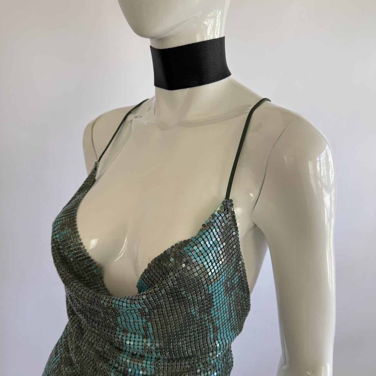 Morgan De Toi Archival 90s Snake Print Cowl Neck Chainmail Top